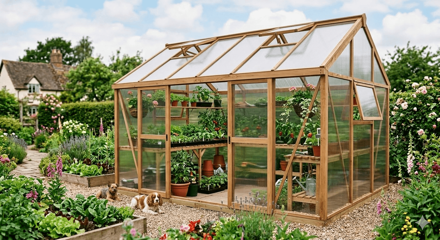 Beautiful polycarbonate greenhouse in garden