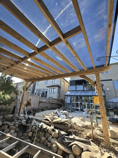Wooden Pergola with Clear Panels